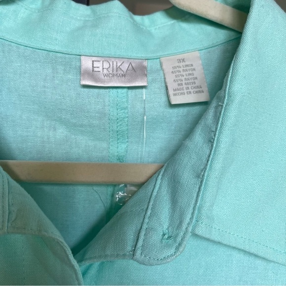 Erika Women’s Jacket lagoon Linen Blend Button Up Aqua Lightweight NWT - Picture 7 of 9